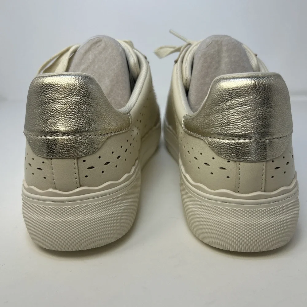 Vince Camuto Jenlie Platform Sneakers White Leather Scalloped Metallic Size 11 M